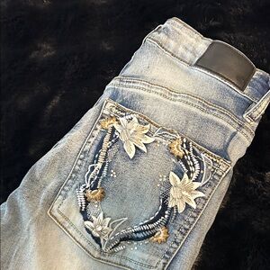 Dollhouse Denim Jeans with White Floral Design